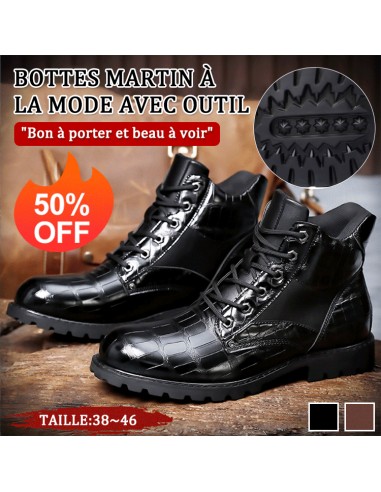 Bottines Martin mi-hautes vintage motif crocodile